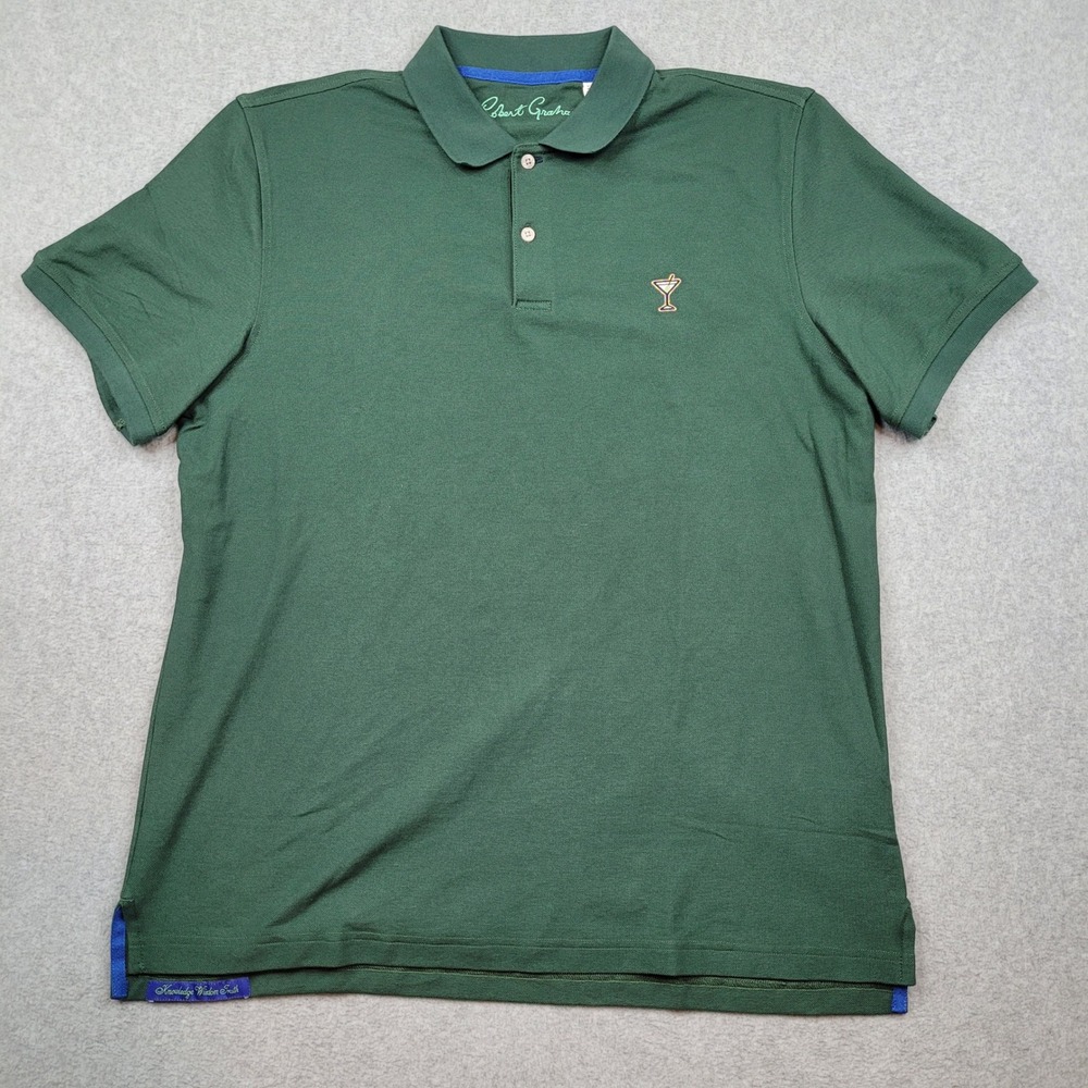 Robert Graham Polo Shirt Mens Large Green Martini Glass Embroidered Classic Fit